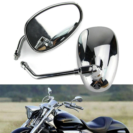 10mm Chrome Chopper Motorcycle Rear View Side Mirrors for Honda, Kawasaki, Suzuki