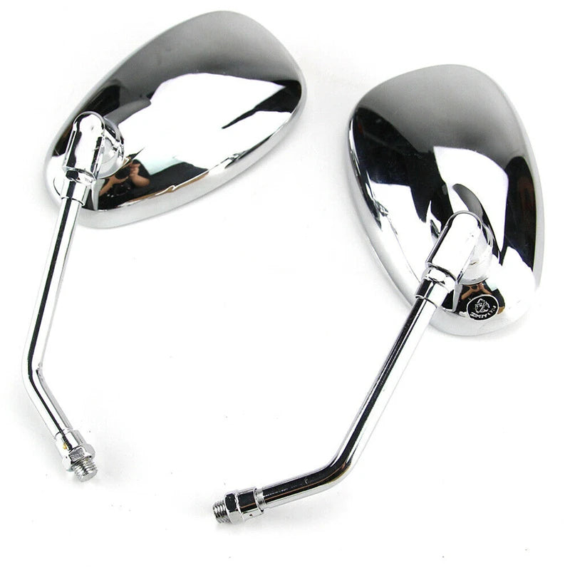 10mm Chrome Chopper Motorcycle Rear View Side Mirrors for Honda, Kawasaki, Suzuki