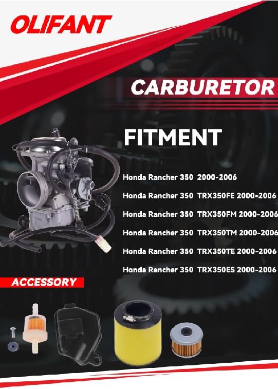 Carburetor for Honda Rancher 350 TRX350 (2000-2006) with Air & Oil Filters