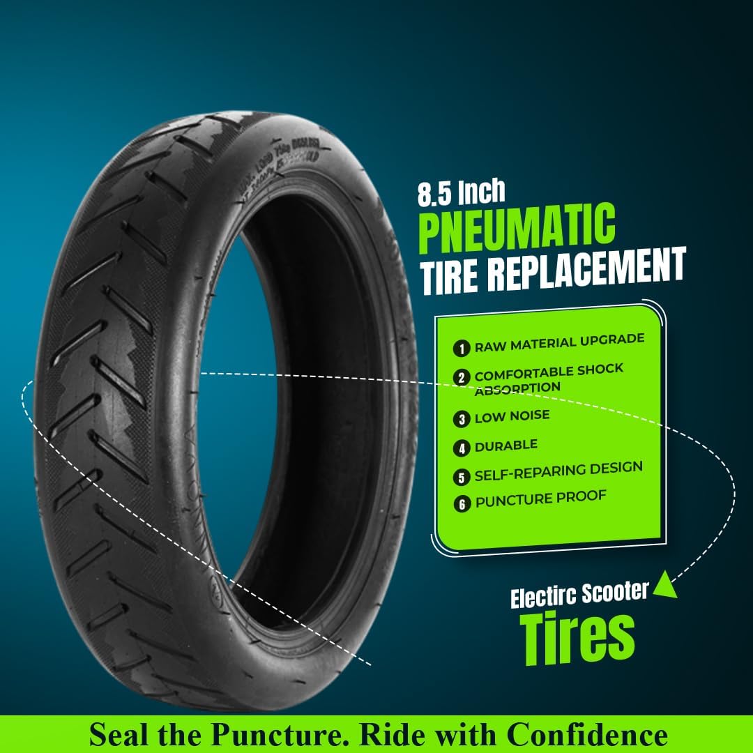 8.5x2.0 Tubeless 50/75-6.1 Self-Sealing E-Scooter Tires (2-Pack) – Durable Butyl Rubber, Fits 8.5 Inch Rim, Pre-Glued Auto Fix Puncture Surface