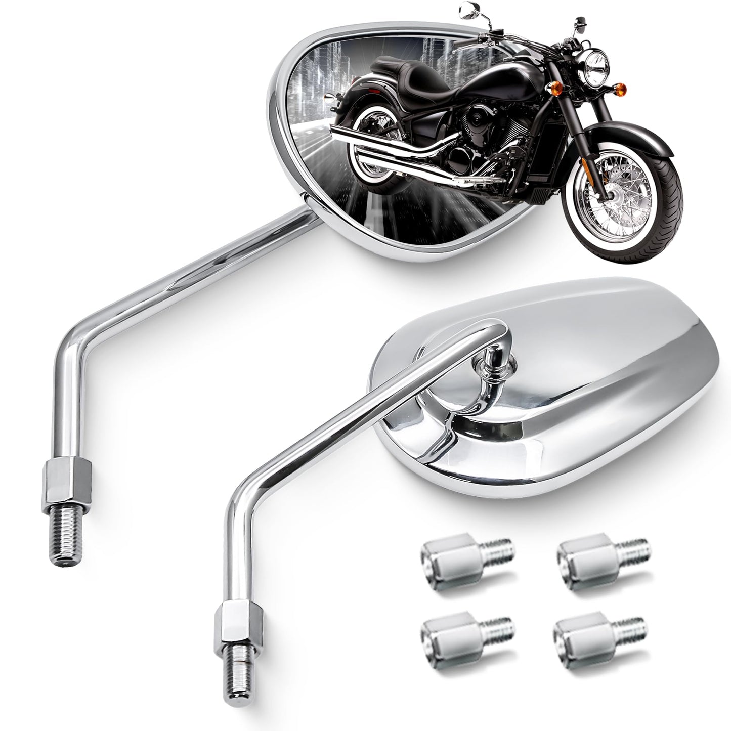 MZS Black Motorcycle Mirrors 10MM - Heavy Duty Aluminum Universal Rear View Side Mirror