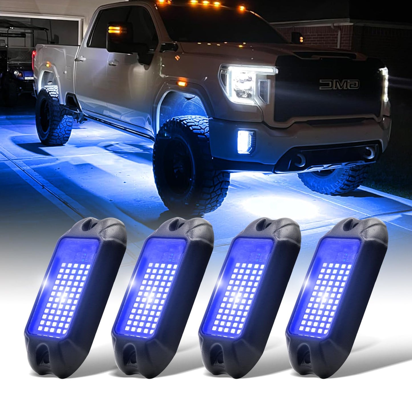 Nicoko 4Pods Pure White 72W High Power Rock Lights - Super Bright LED Underglow for Offroad Vehicles