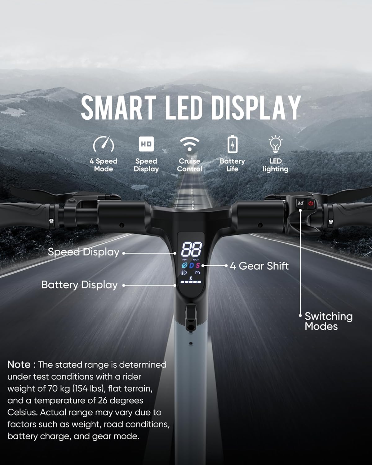 JGH Electric Scooter Adults 800W Motor E-Scooter Up to 40 Miles Range, Top Speed 31 MPH, Folding Commuting Electric Scooter
