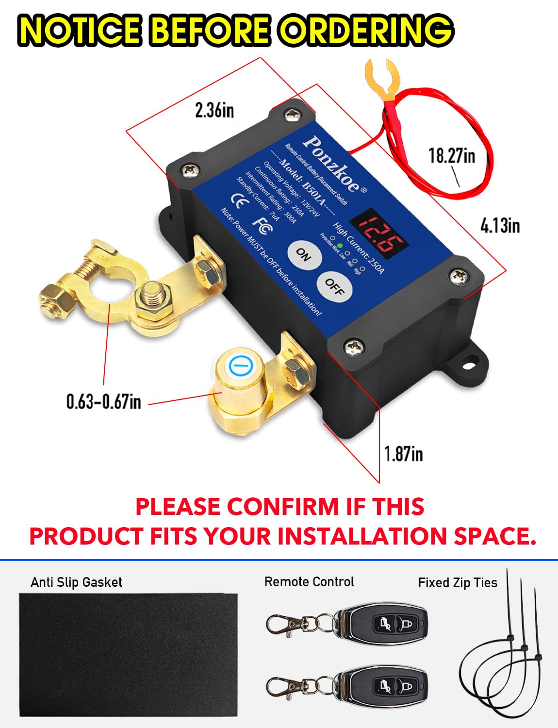 250A Smart Remote Battery Disconnect Switch - Quick Kill Switch for Cars, Marine, RVs, and More