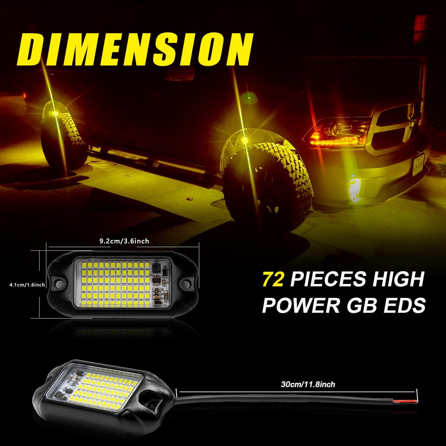 Nicoko 4Pods Pure White 72W High Power Rock Lights - Super Bright LED Underglow for Offroad Vehicles