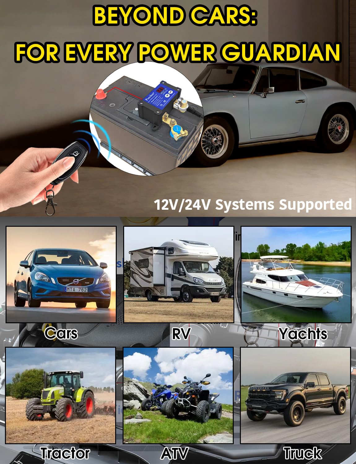 250A Smart Remote Battery Disconnect Switch - Quick Kill Switch for Cars, Marine, RVs, and More