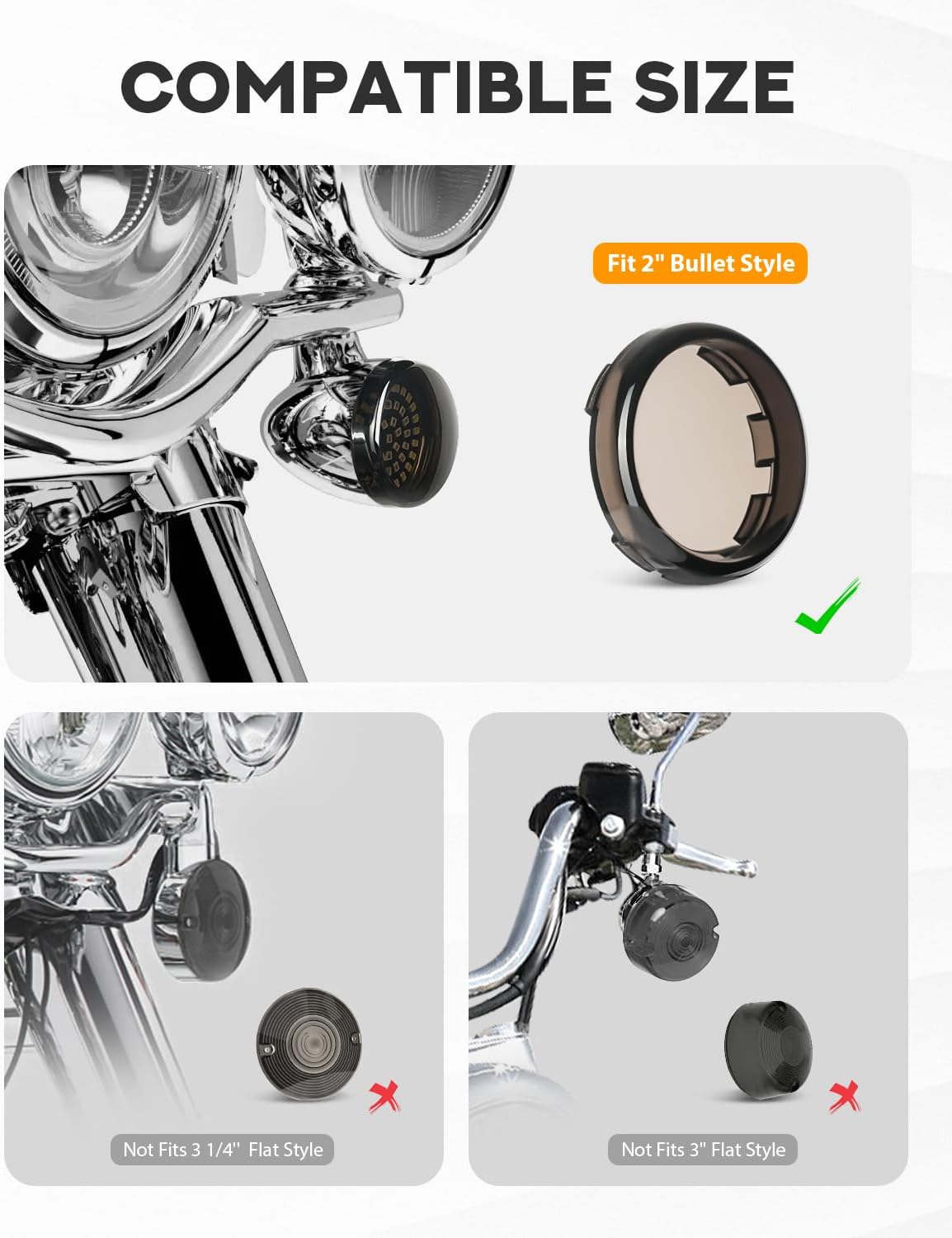 PBYMT 1157 Front Rear LED Turn Signals - Compatible with Harley Dyna, Softail, Touring - 2 Inch Smoke Lens Cover