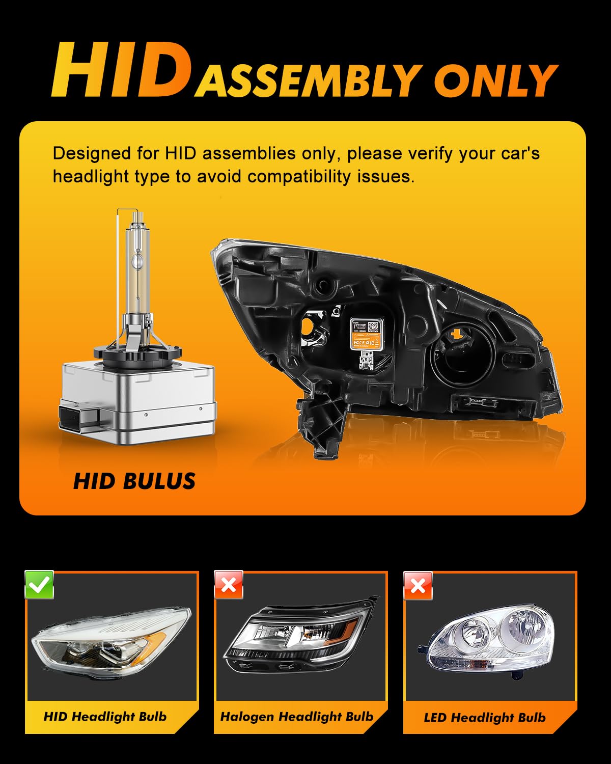 D1S Xenon HID Headlight Bulbs - 400% Enhanced Brightness, 6000K Cool White, Pack of 2