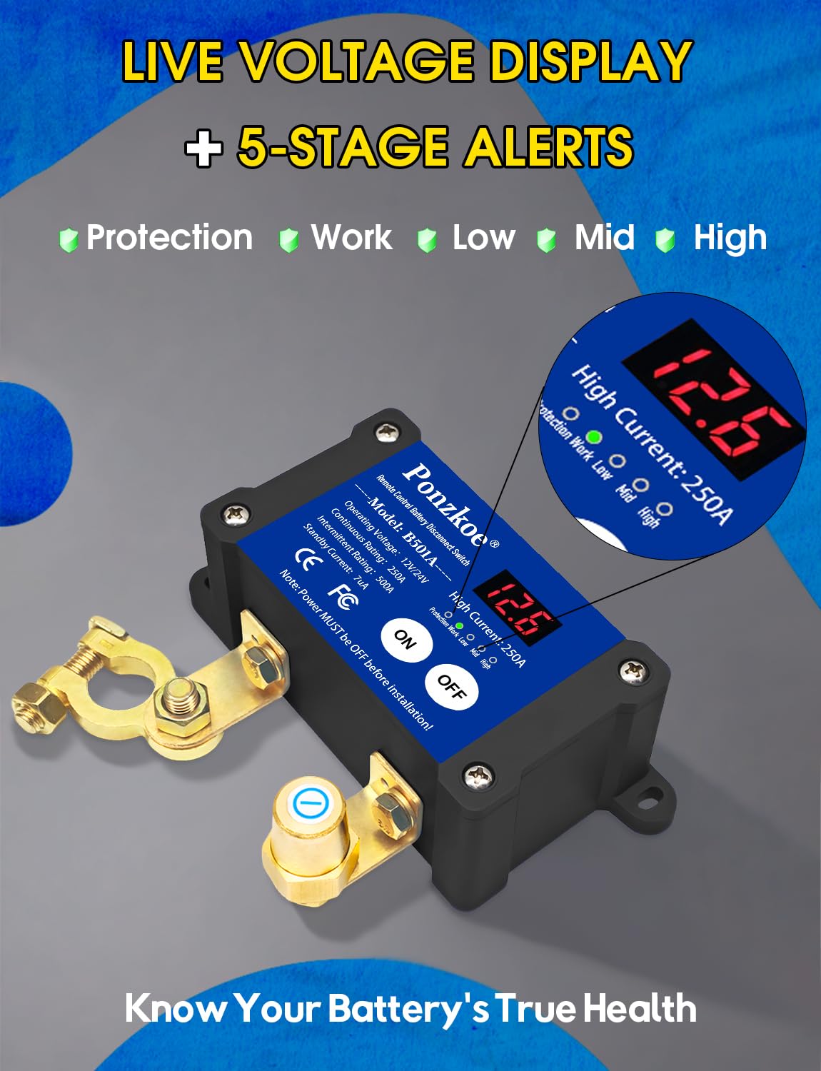 250A Smart Remote Battery Disconnect Switch - Quick Kill Switch for Cars, Marine, RVs, and More