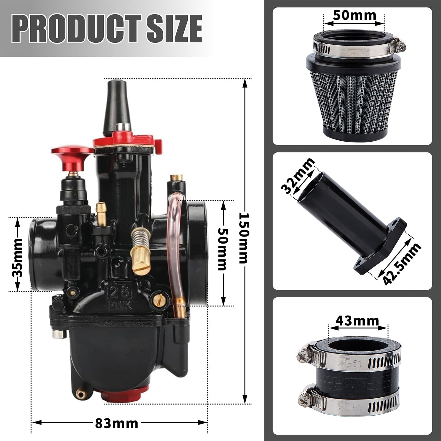 PWK 24mm Racing Carburetor Kit for 50cc to 110cc Engines