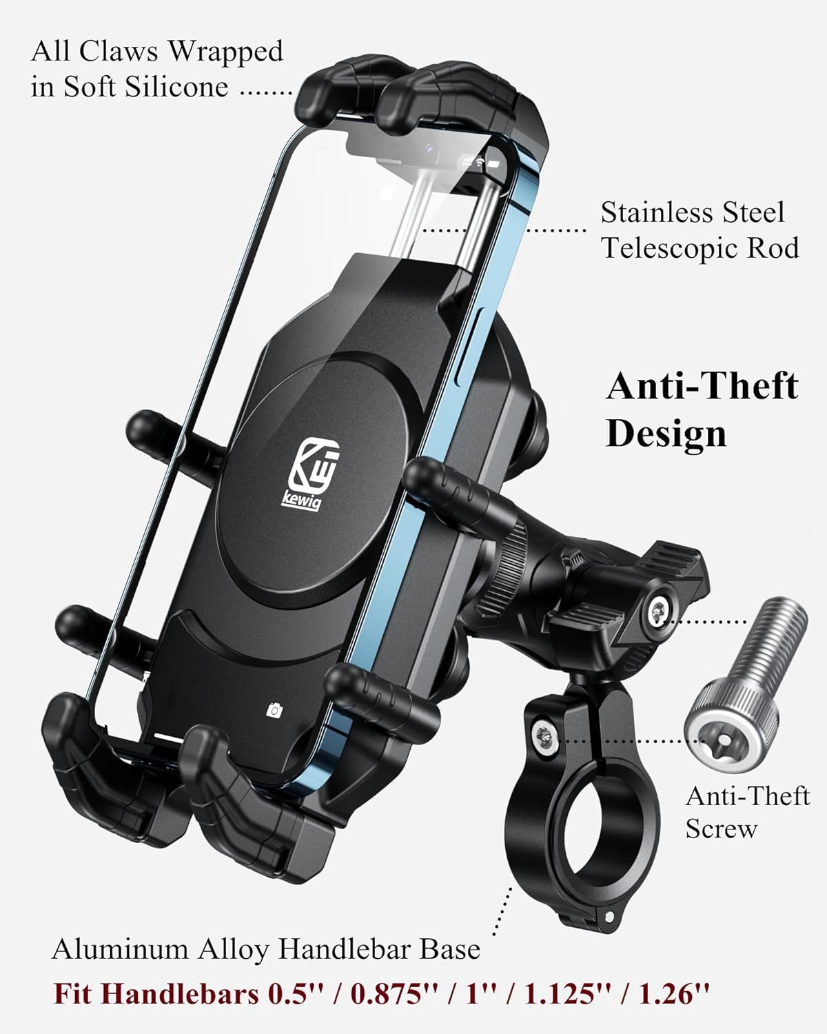 BRCOVAN Motorcycle Phone Mount Holder with Vibration Dampener & Secure Lock