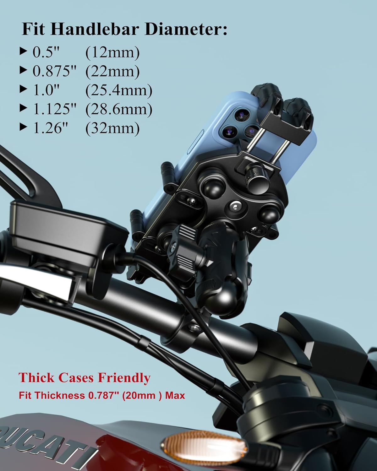 BRCOVAN Motorcycle Phone Mount Holder with Vibration Dampener & Secure Lock