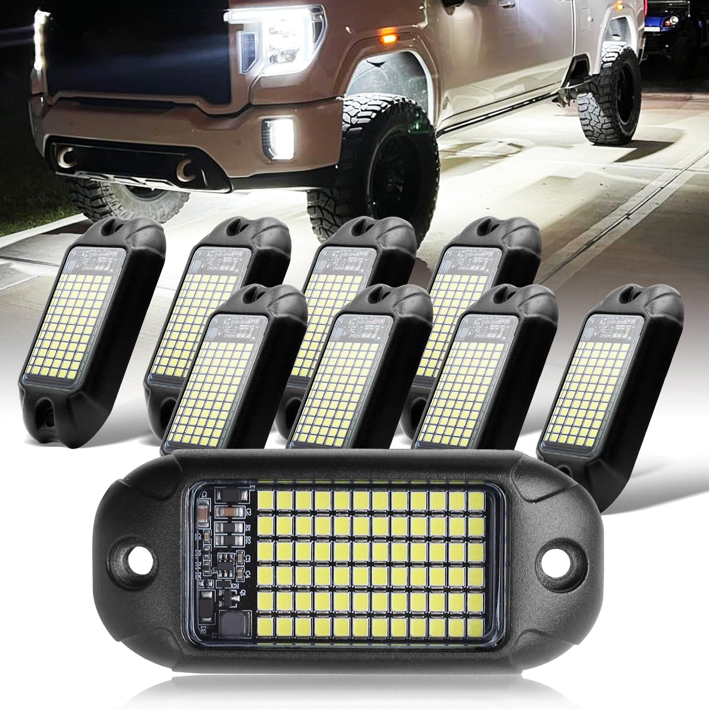 Nicoko 4Pods Pure White 72W High Power Rock Lights - Super Bright LED Underglow for Offroad Vehicles