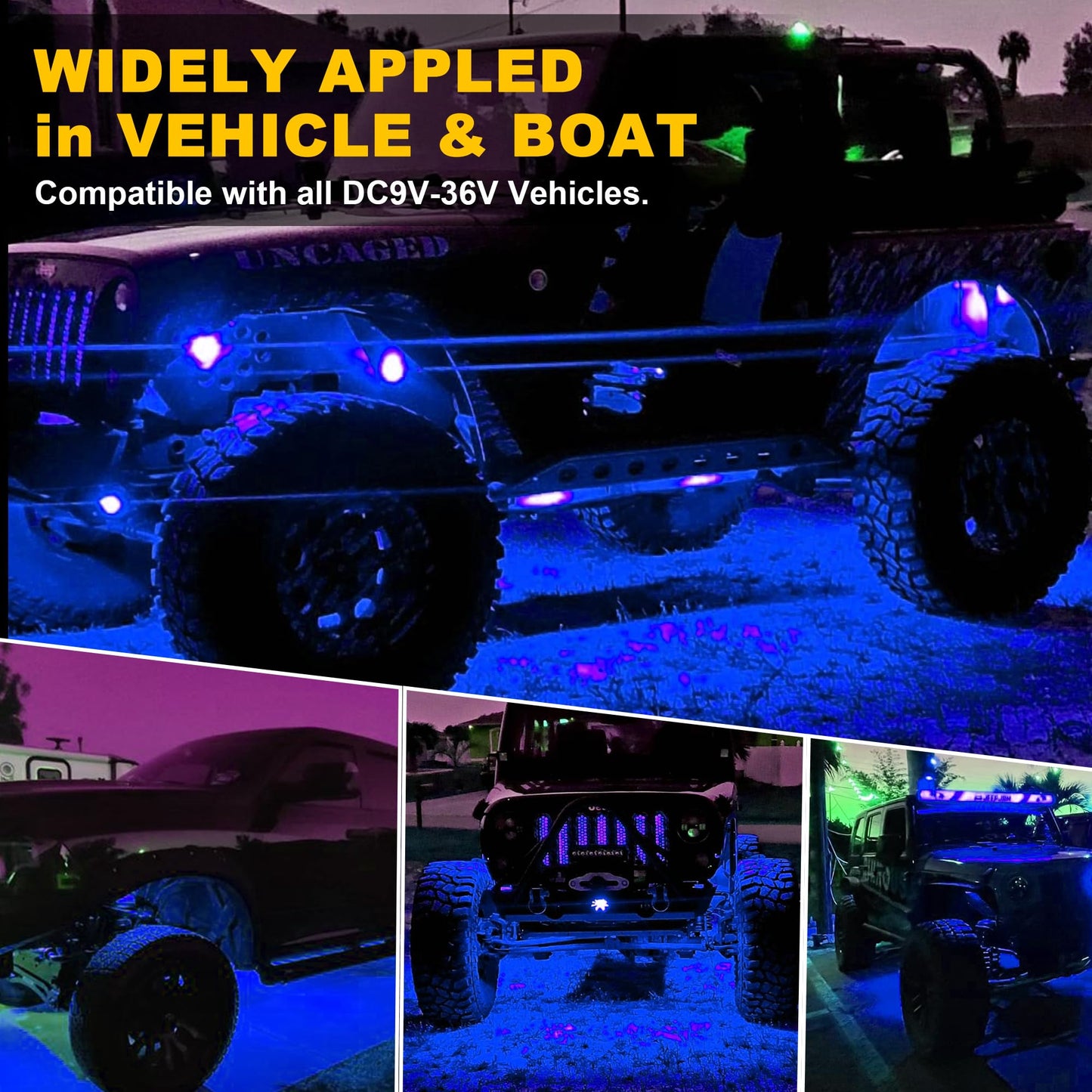 Nicoko 4Pods Pure White 72W High Power Rock Lights - Super Bright LED Underglow for Offroad Vehicles