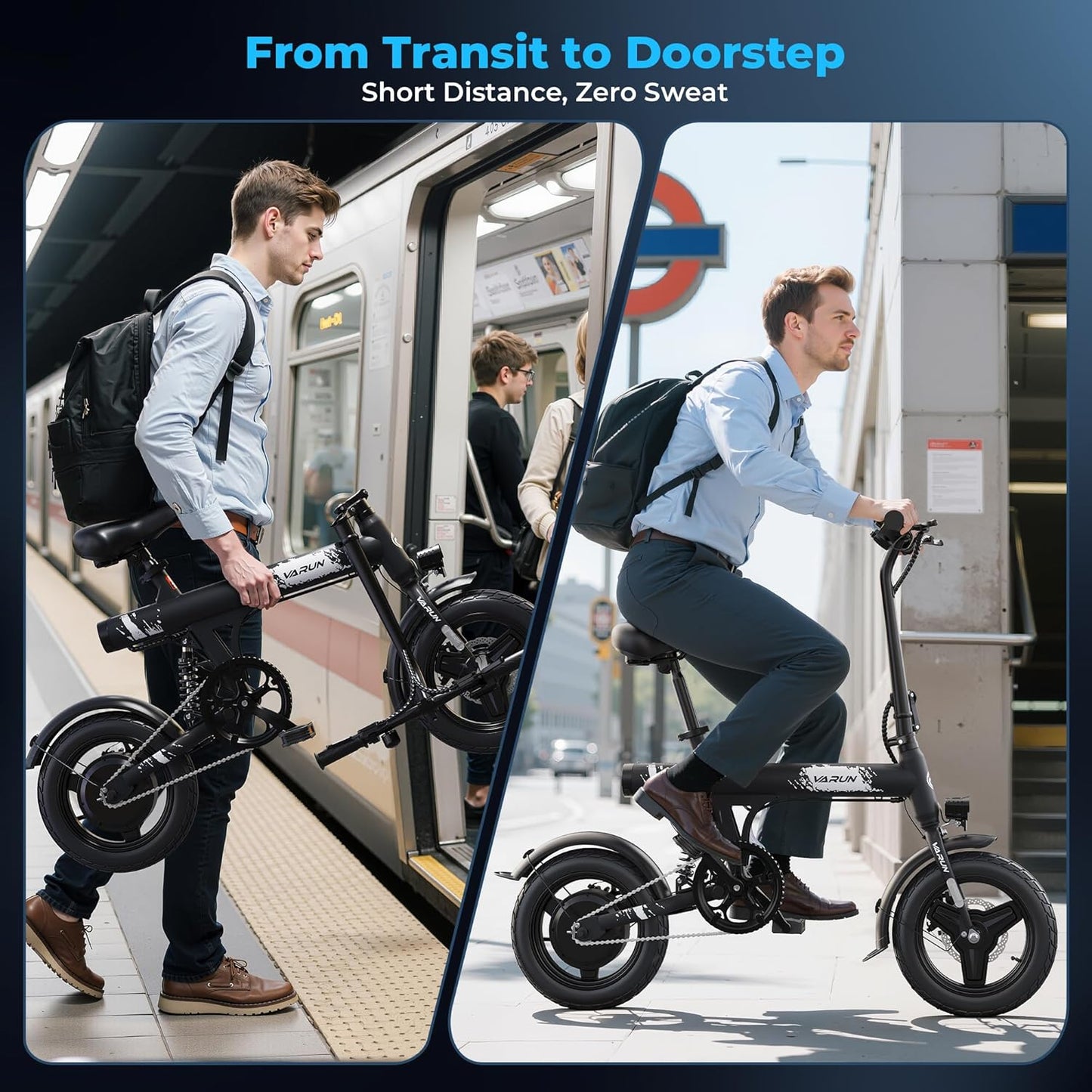 VARUN 500W Folding Electric Bike – 25 Mile Range, 32 km/h Speed, Dual Disc Brakes & Hidden Battery