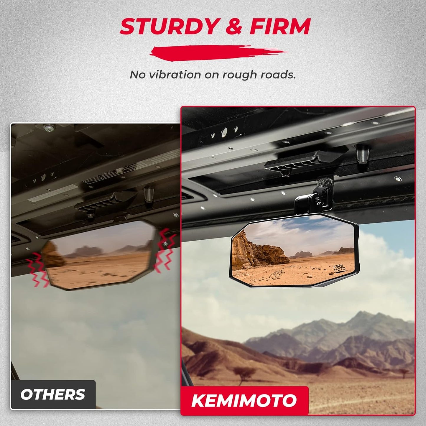 KEMIMOTO Tool-Free Adjustable Rear View Mirror for Polaris Ranger 1000 XP 900 500 570