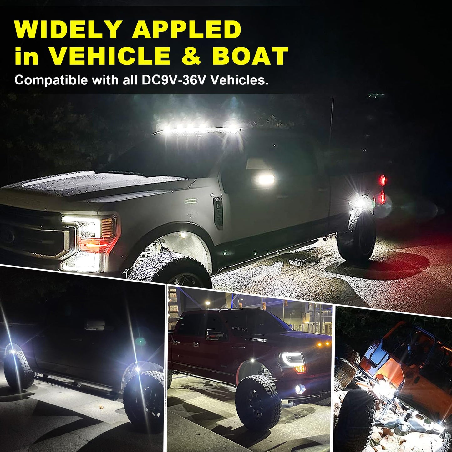 Nicoko 4Pods Pure White 72W High Power Rock Lights - Super Bright LED Underglow for Offroad Vehicles