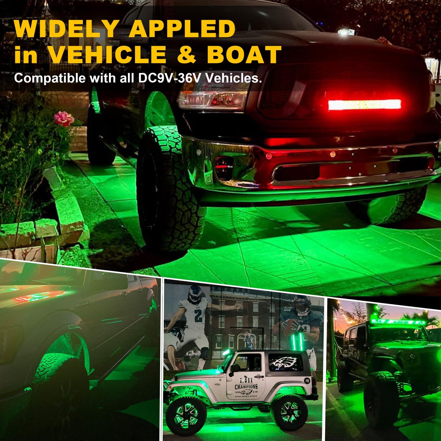 Nicoko 4Pods Pure White 72W High Power Rock Lights - Super Bright LED Underglow for Offroad Vehicles