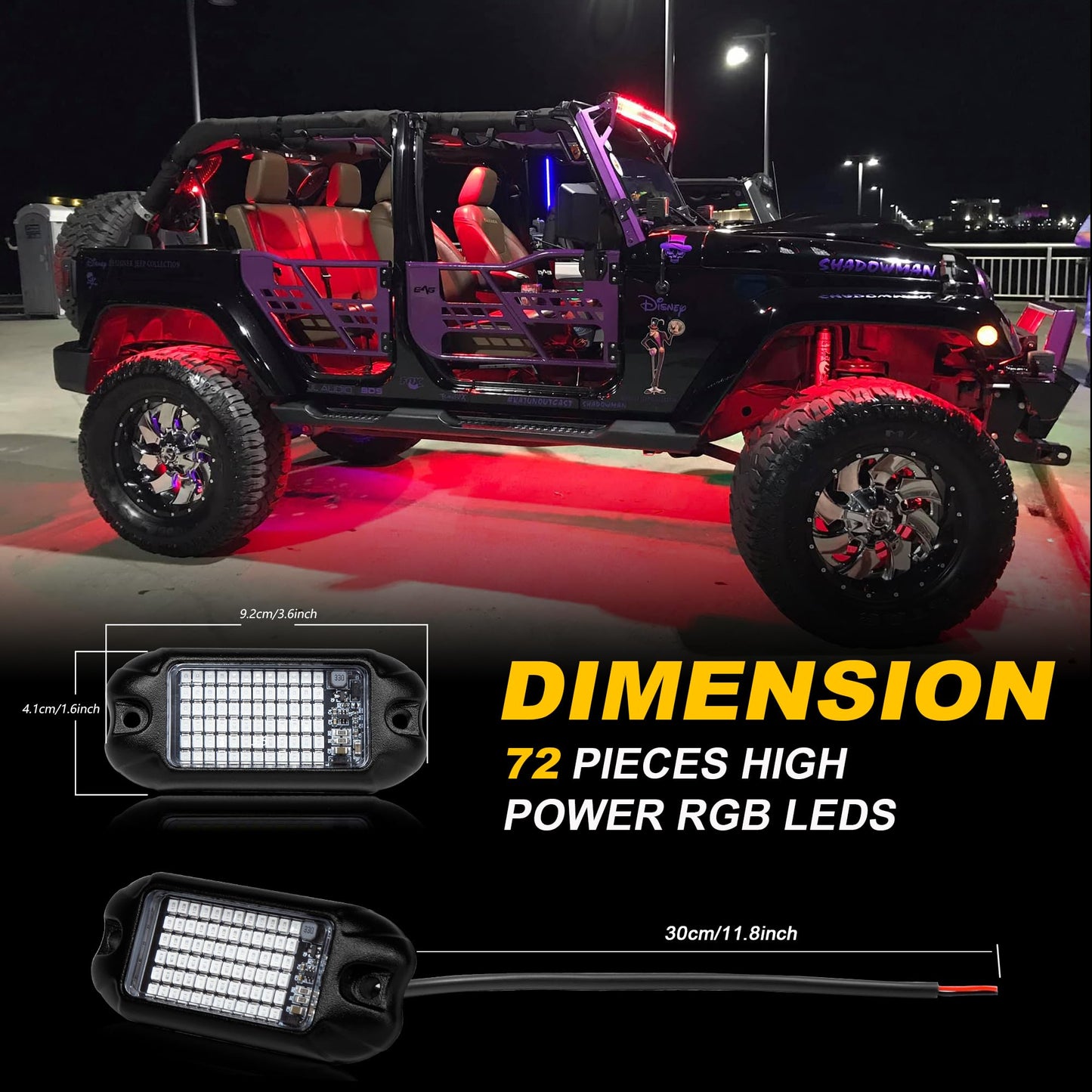 Nicoko 4Pods Pure White 72W High Power Rock Lights - Super Bright LED Underglow for Offroad Vehicles