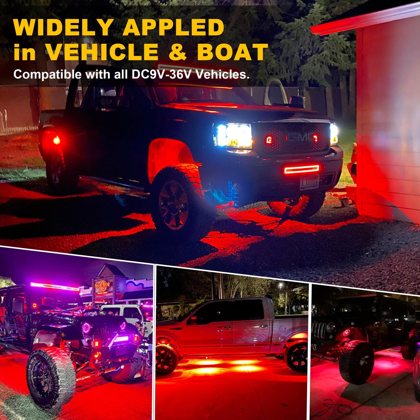 Nicoko 4Pods Pure White 72W High Power Rock Lights - Super Bright LED Underglow for Offroad Vehicles
