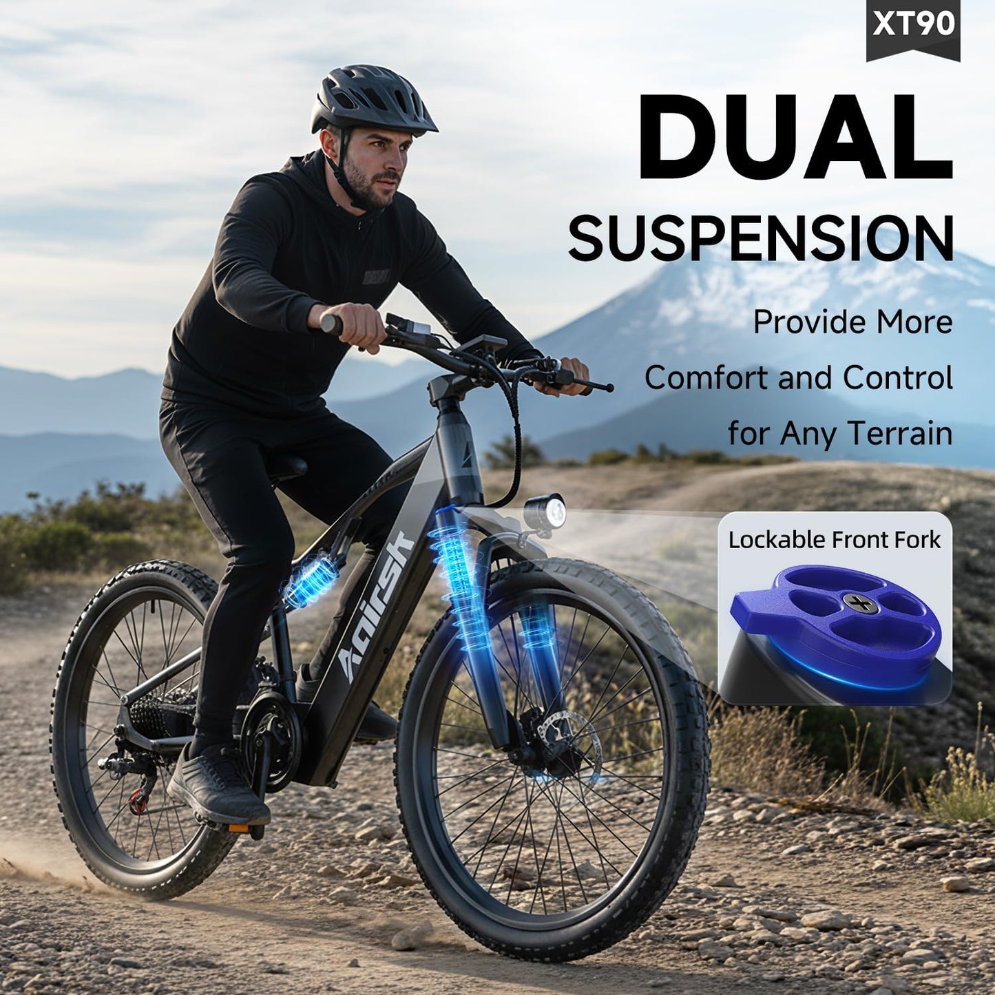 Aairsk XT90 26" Full Suspension eBike - 80mi Range, NFC Lock, 12-Month Warranty