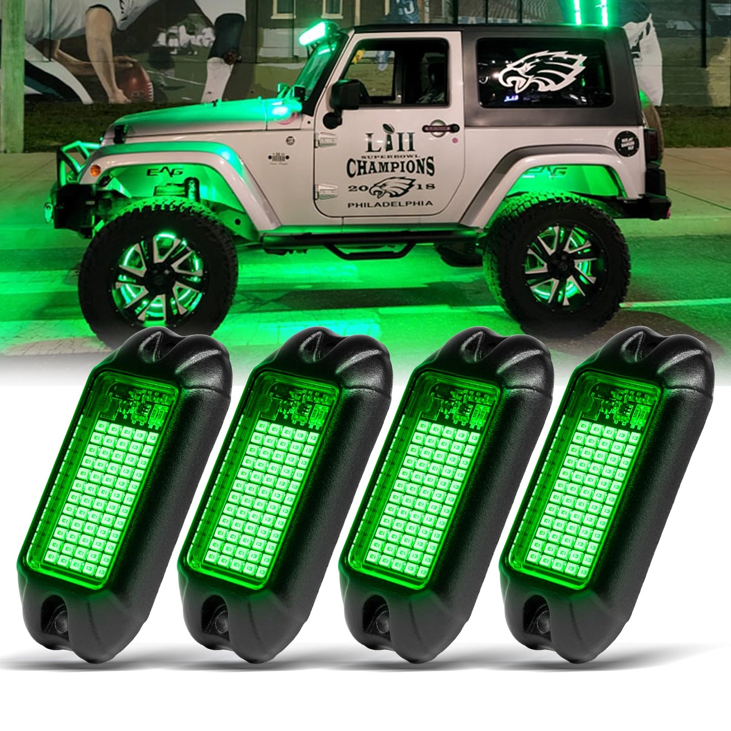 Nicoko 4Pods Pure White 72W High Power Rock Lights - Super Bright LED Underglow for Offroad Vehicles