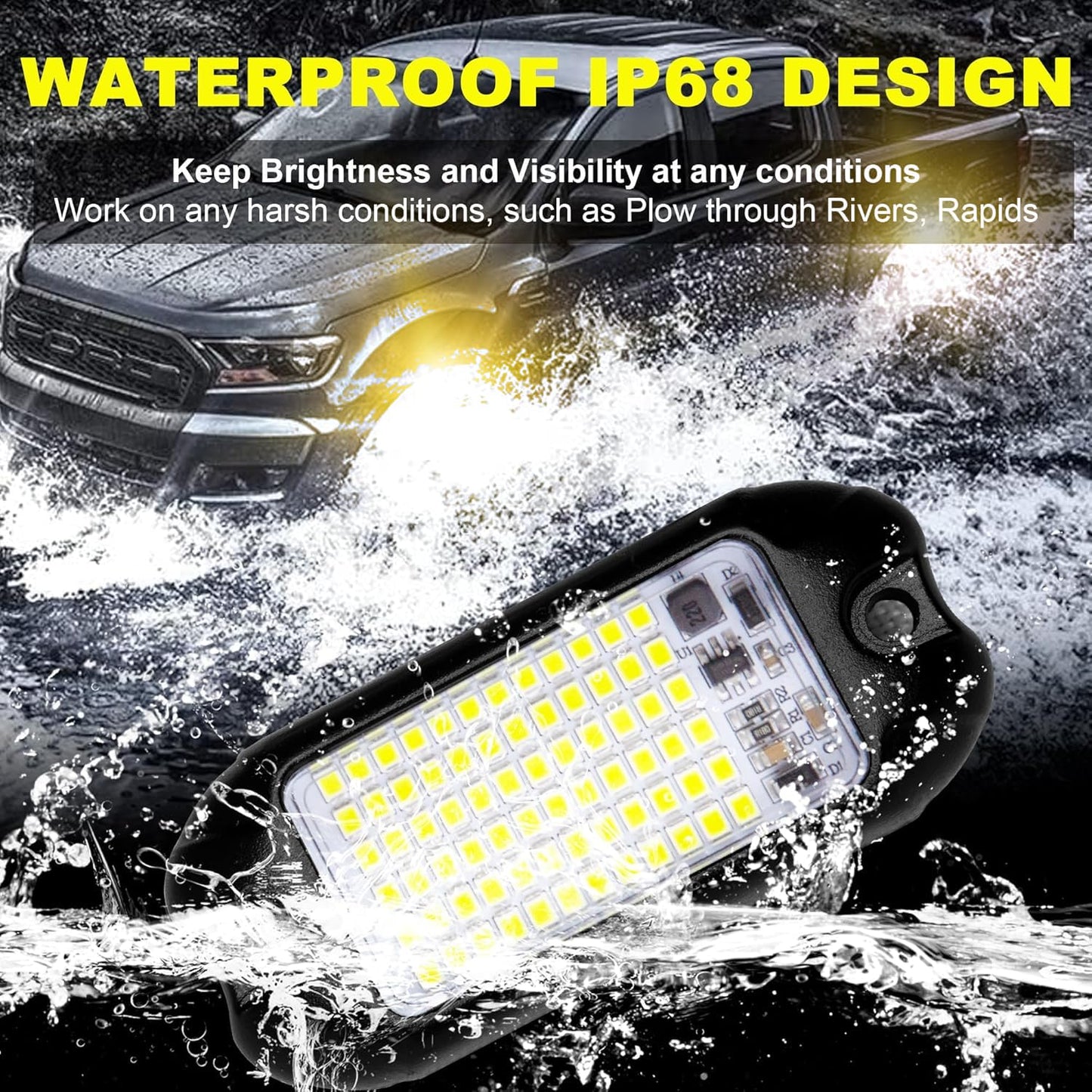 Nicoko 4Pods Pure White 72W High Power Rock Lights - Super Bright LED Underglow for Offroad Vehicles