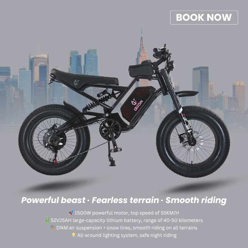 52V 500W Fat Tire Electric Bike – 25Ah Long-Range Off-Road E-Bike with Dual Suspension & 20x4” All-Terrain Tires
