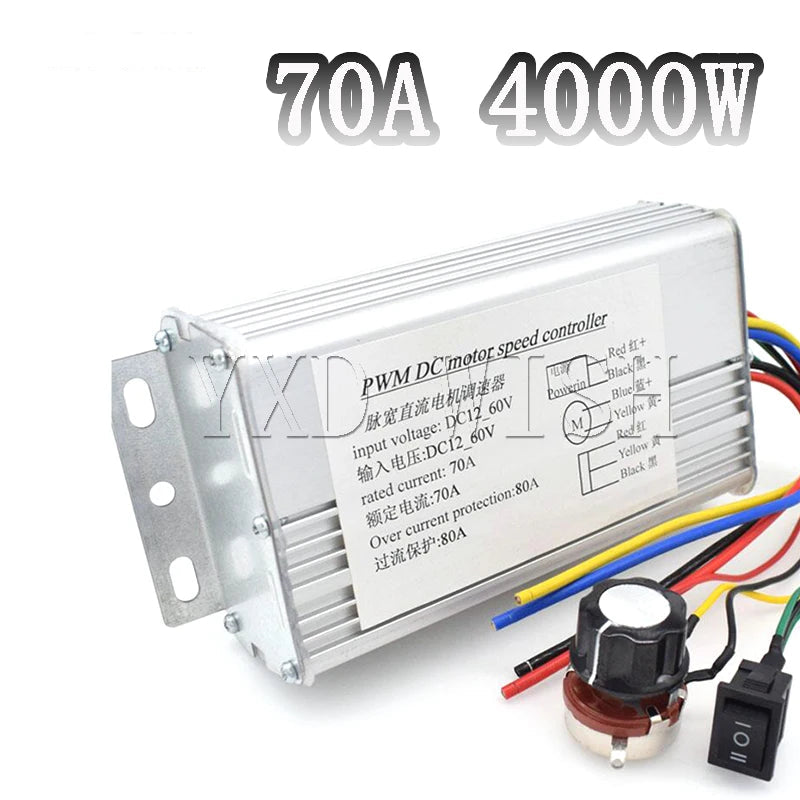 DC 12V-60V 70A 4000W DC Durable Motor PWM Speed Control Brush Controller Replacement For Electric Scooter Bicycle Portable