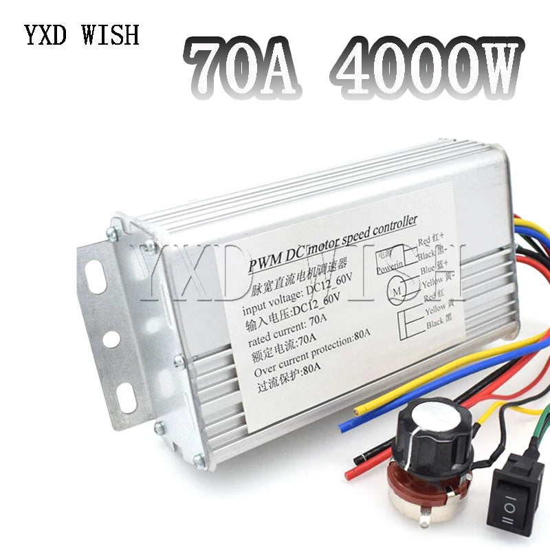 DC 12V-60V 70A 4000W DC Durable Motor PWM Speed Control Brush Controller Replacement For Electric Scooter Bicycle Portable