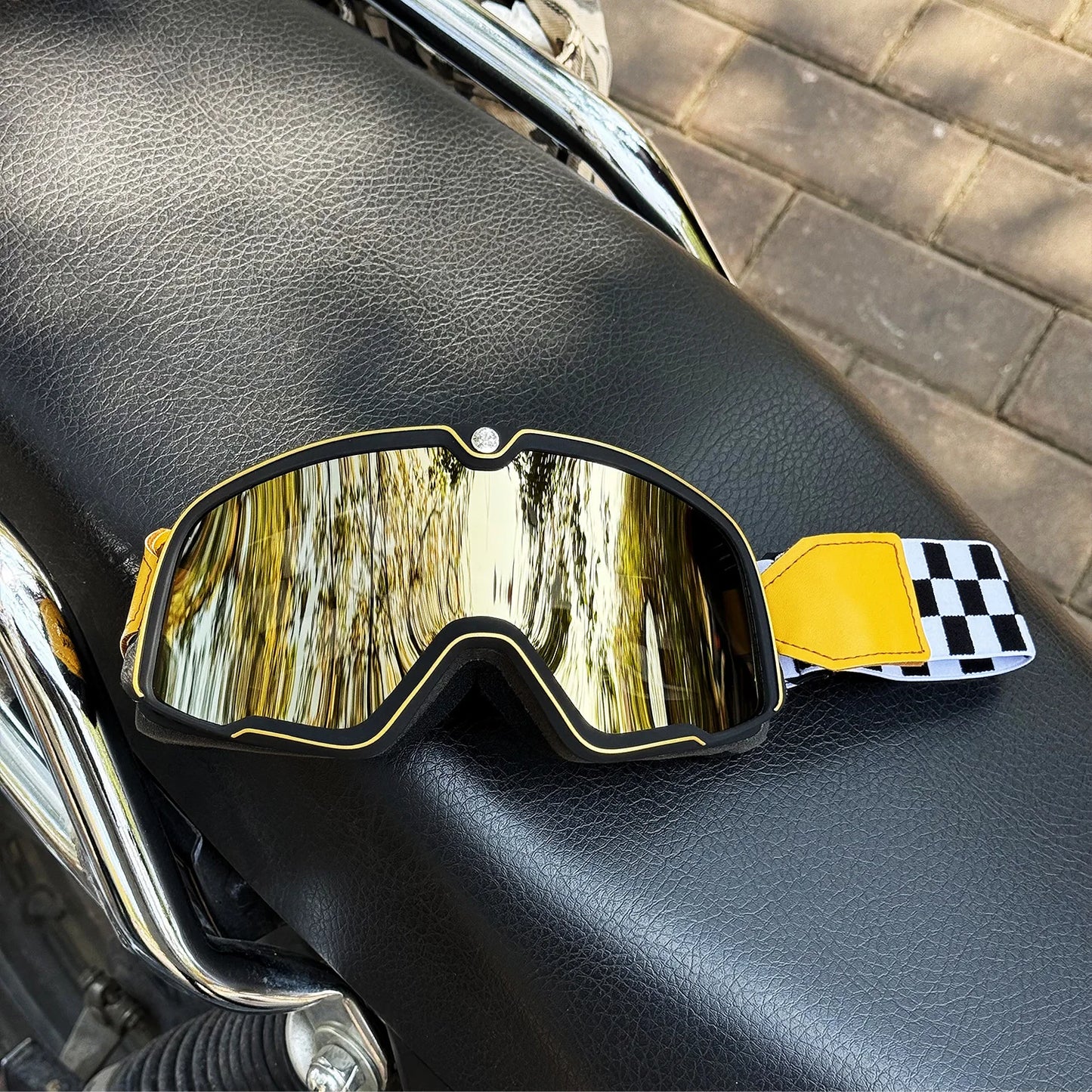 Motorcycle Glasses Windproof Motorcycle Helmet Glasses Sunglasses Retro Universal Leather Retro Motorcycle Accessories OL-G-Golden