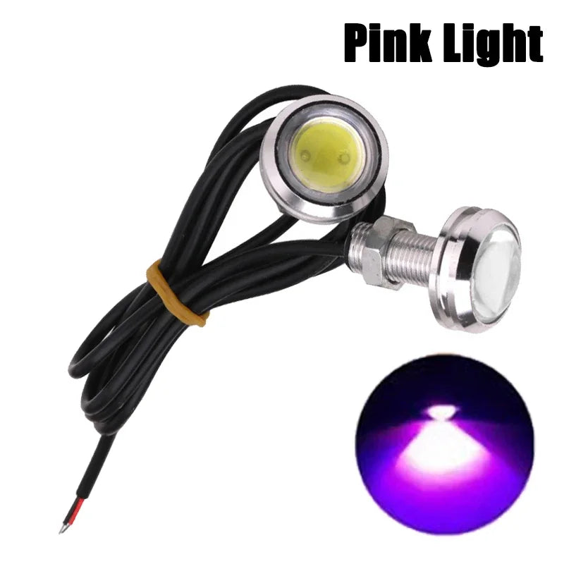 2Pcs Universal Car Motor Eagle Eye DRL Led Daytime Motorcycle Backup Reversing Parking Signal Automobiles Lamps Car Styling 12V Pink 03