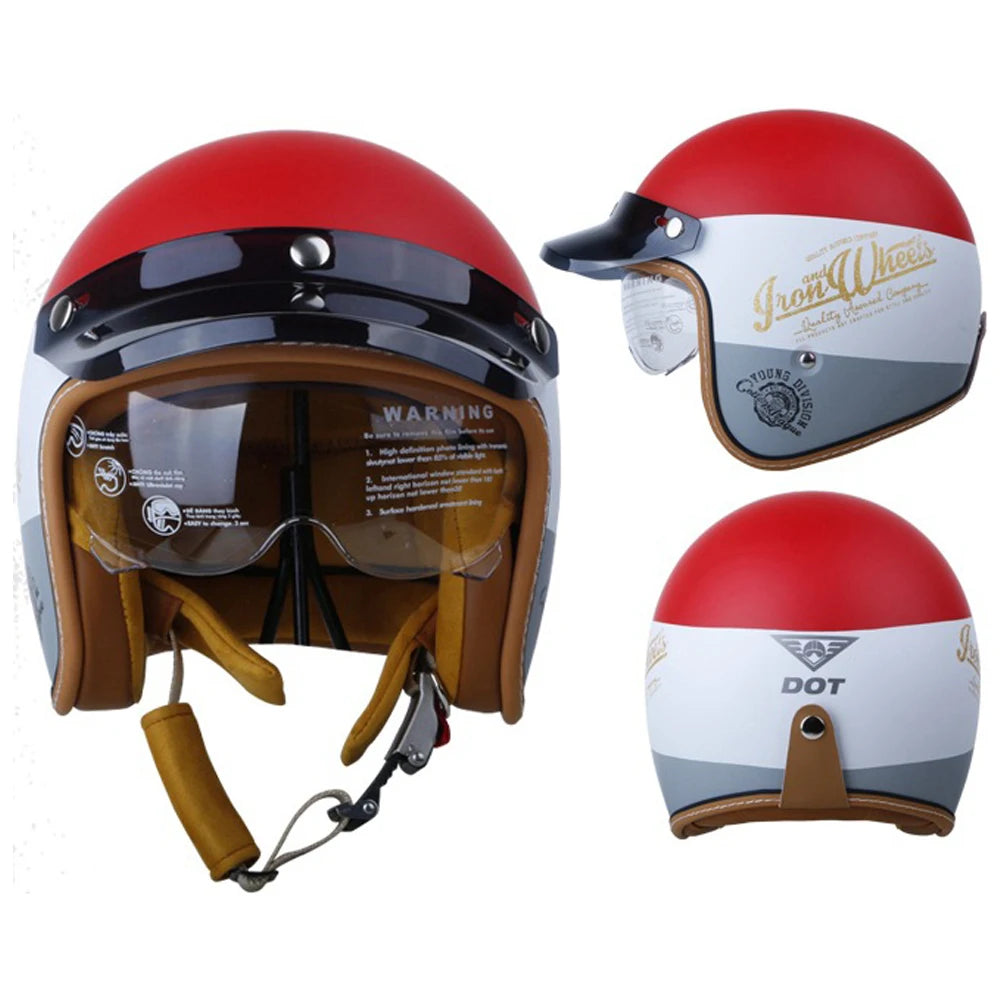 Motorcycle Helmet Four Seasons Three-quarters Retro Helmet Vintage Fashion Safety