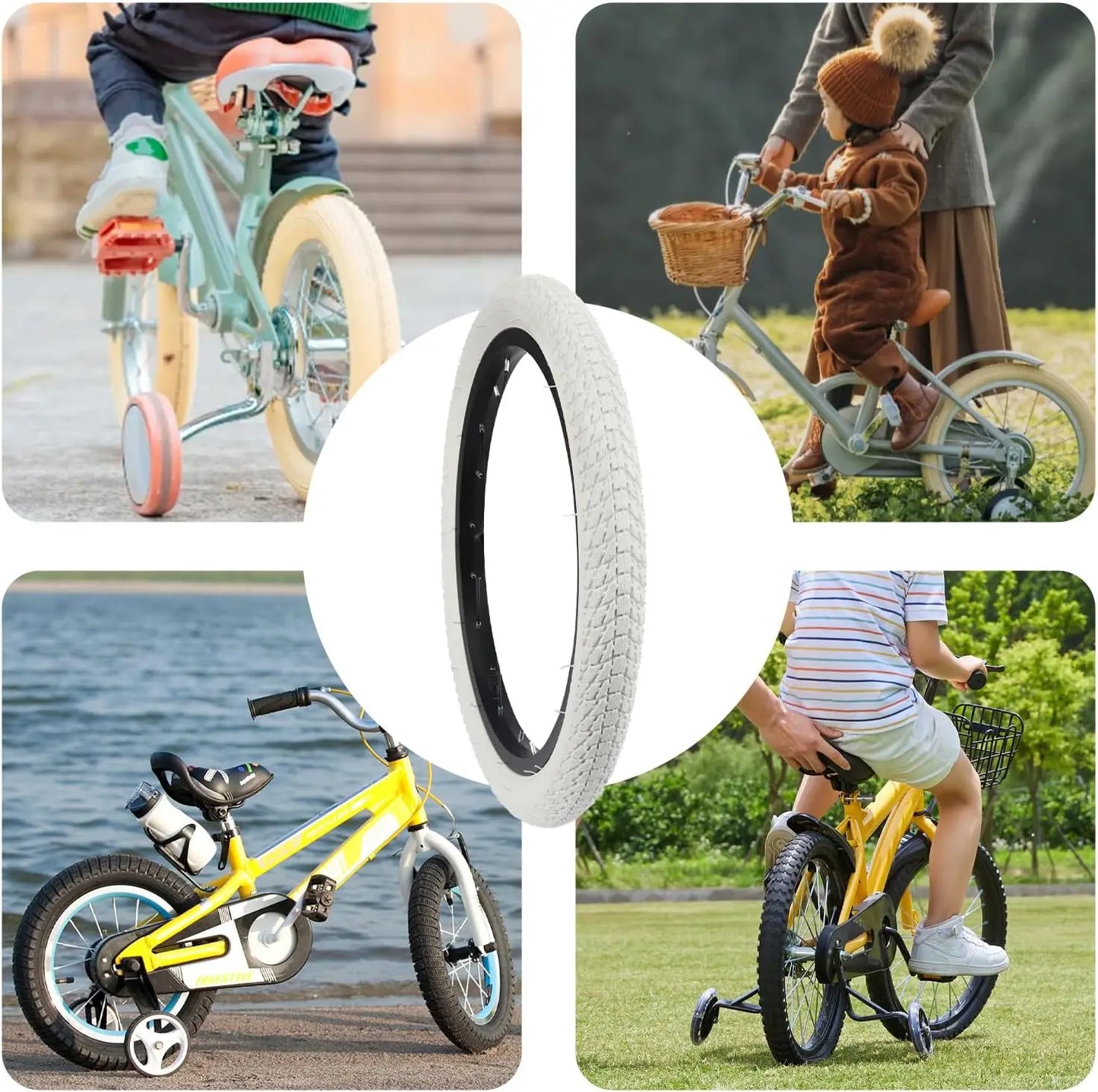16 Inch 16 x 1.75 White Bicycle Tire,Bike Tyre for 16 Inch MTB, Kid Bike, Child Bicycle Girl Bicycle