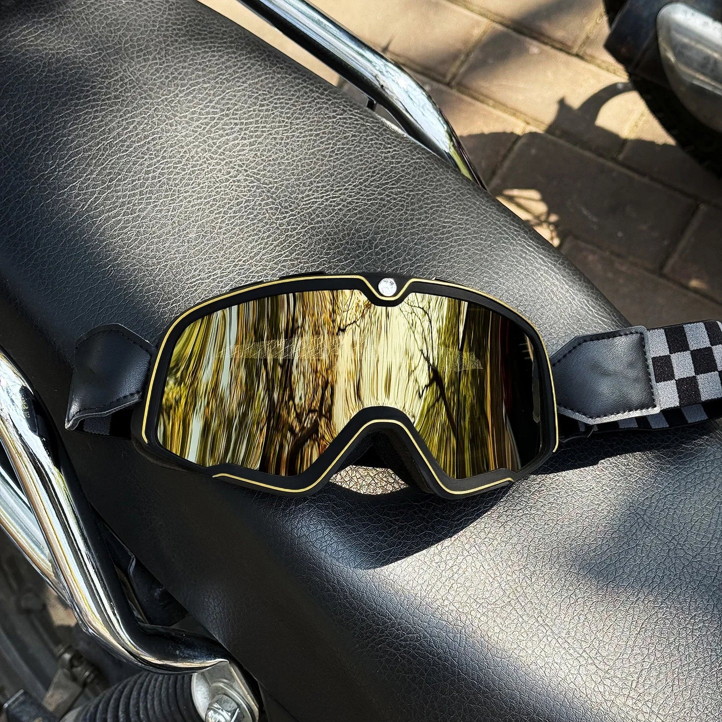 Motorcycle Glasses Windproof Motorcycle Helmet Glasses Sunglasses Retro Universal Leather Retro Motorcycle Accessories BGL-G-Golden