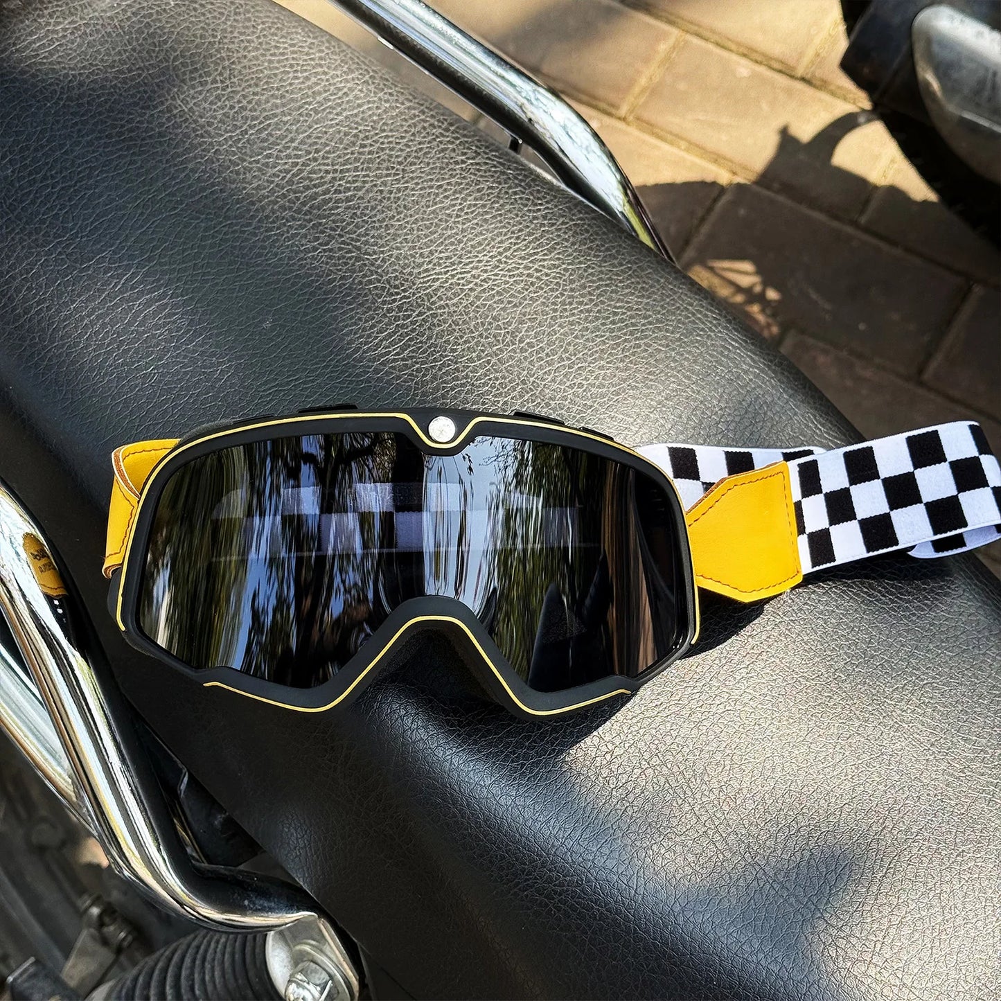Motorcycle Glasses Windproof Motorcycle Helmet Glasses Sunglasses Retro Universal Leather Retro Motorcycle Accessories OL-G-Grey