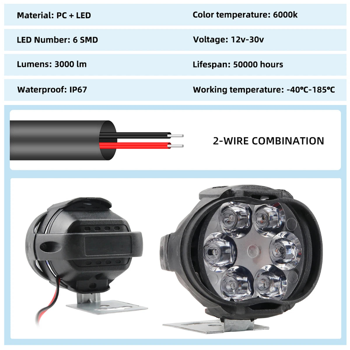 2PCS 6 LED Motorcycle Headlight Brightness Auxiliary Spotlights Scooters Waterproof Modified Light Bulbs Scooters Motor Headlamp