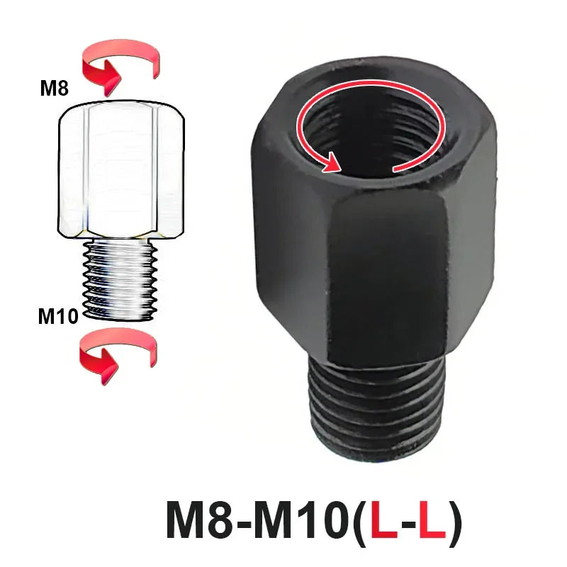 Black Mirror Adapter M10 M8 10MM 8MM Motorcycle Scooter Rearview Mirrors Adapters Right Left Hand Thread Conversion Bolt Screws M8-M10(L-L)