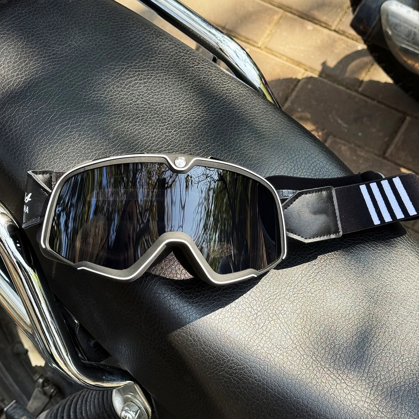 Motorcycle Glasses Windproof Motorcycle Helmet Glasses Sunglasses Retro Universal Leather Retro Motorcycle Accessories BZ-Grey