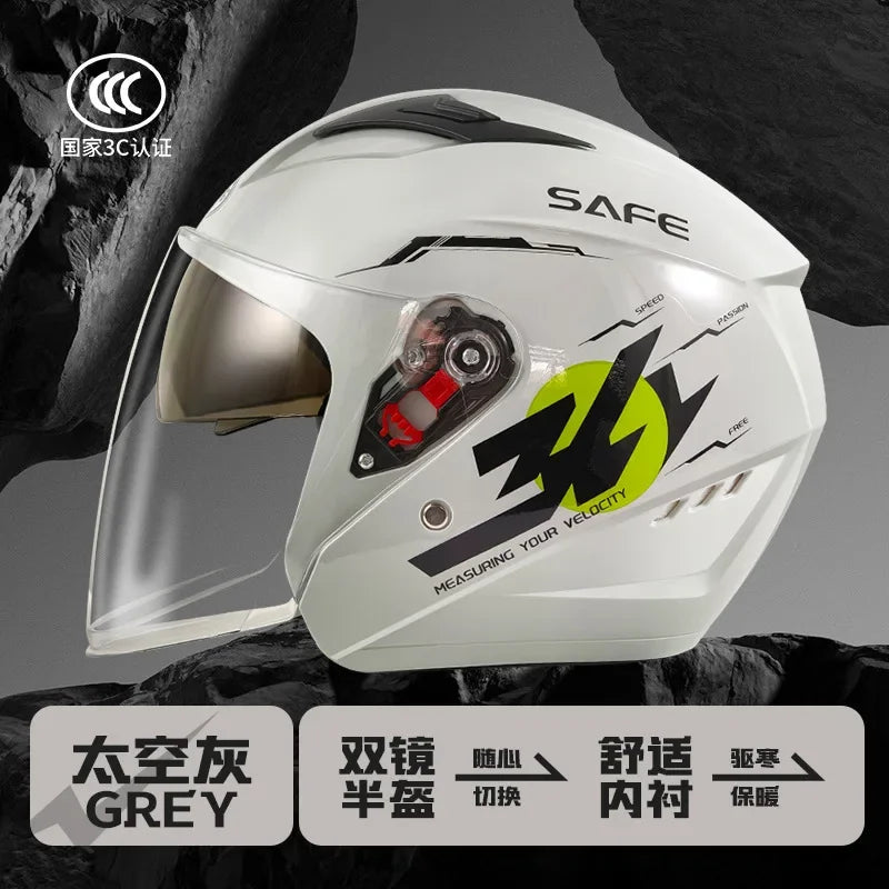 helmet motorcycle winter warm women's winter men's double mirror four-season helmet L009 space gray China
