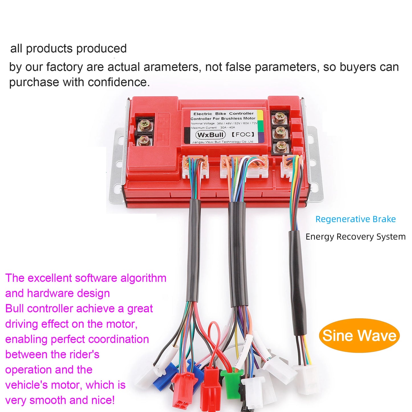 12Tubes Smart 3Mode 36V-72V Sine Wave 800W~1400W Brushless DC Controller for Electric Scooter Accessories