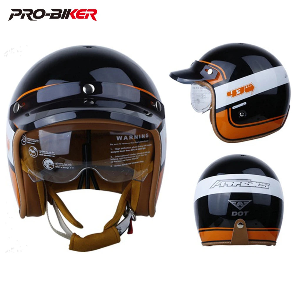 Motorcycle Helmet Four Seasons Three-quarters Retro Helmet Vintage Fashion Safety