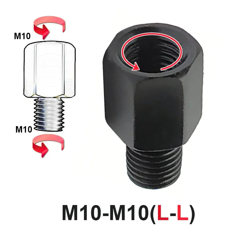 Black Mirror Adapter M10 M8 10MM 8MM Motorcycle Scooter Rearview Mirrors Adapters Right Left Hand Thread Conversion Bolt Screws M10-M10(L-L)