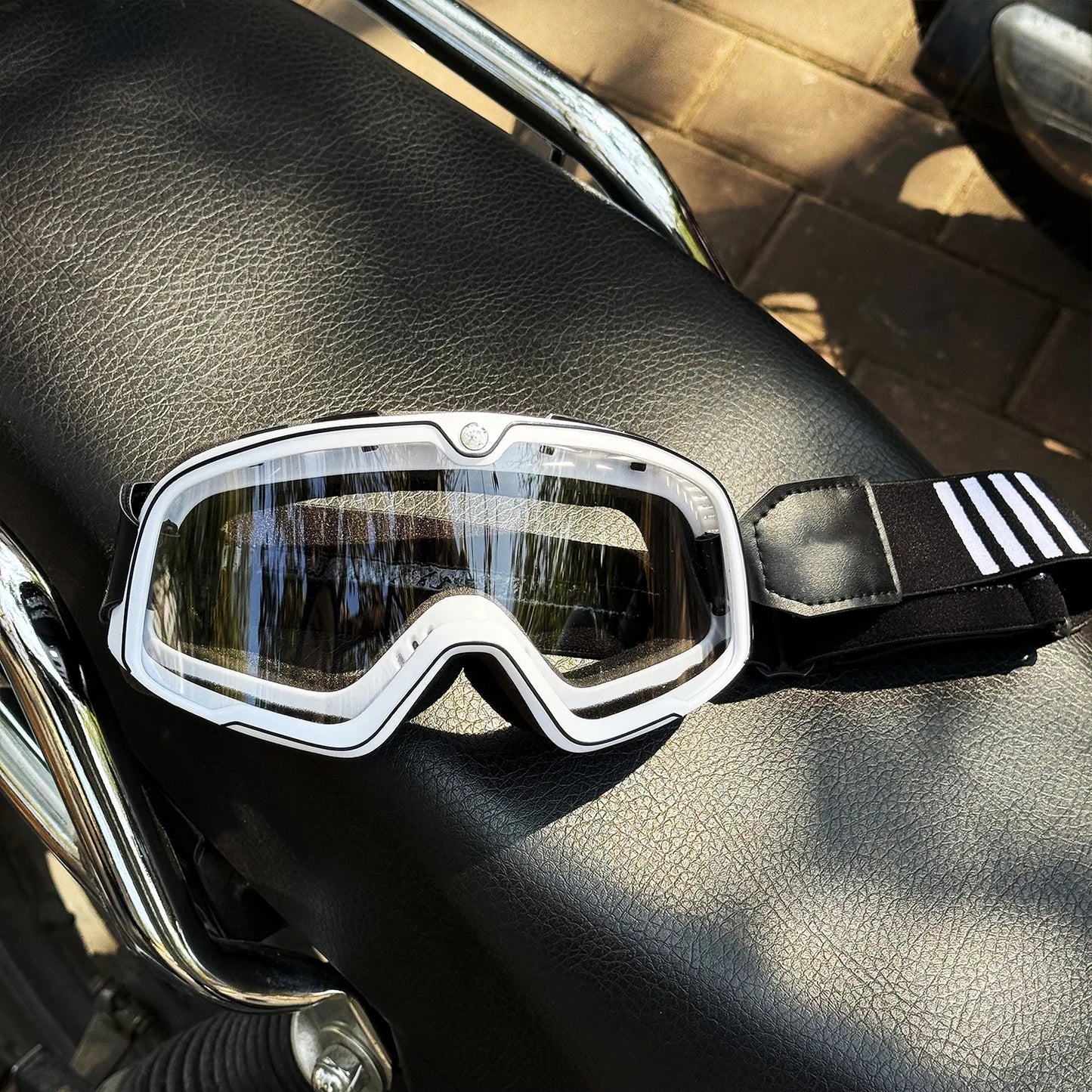 Motorcycle Glasses Windproof Motorcycle Helmet Glasses Sunglasses Retro Universal Leather Retro Motorcycle Accessories BZ-WT-Clear