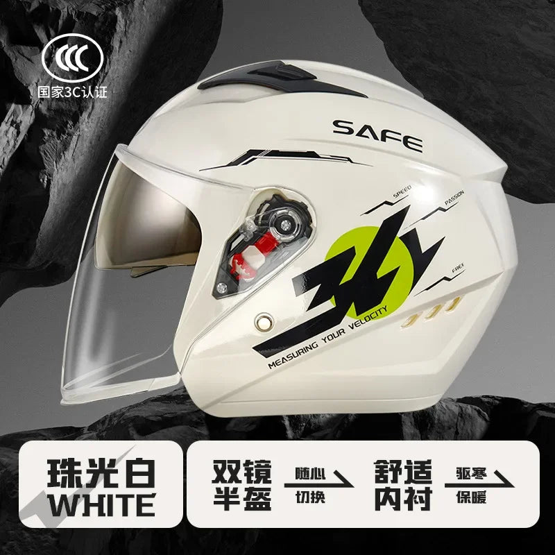 helmet motorcycle winter warm women's winter men's double mirror four-season helmet pearlescent white China
