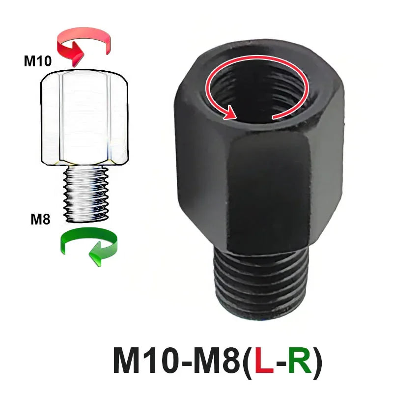 Black Mirror Adapter M10 M8 10MM 8MM Motorcycle Scooter Rearview Mirrors Adapters Right Left Hand Thread Conversion Bolt Screws M10-M8(L-R)