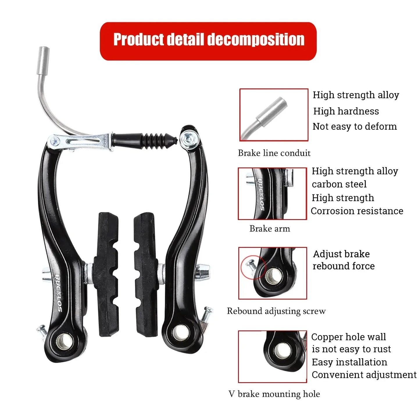 BUCKLOS Bike V Brakes Set with Levers Front Rear Bicycle Caliper Brake Lever MTB Road Cycling V-Brake Set