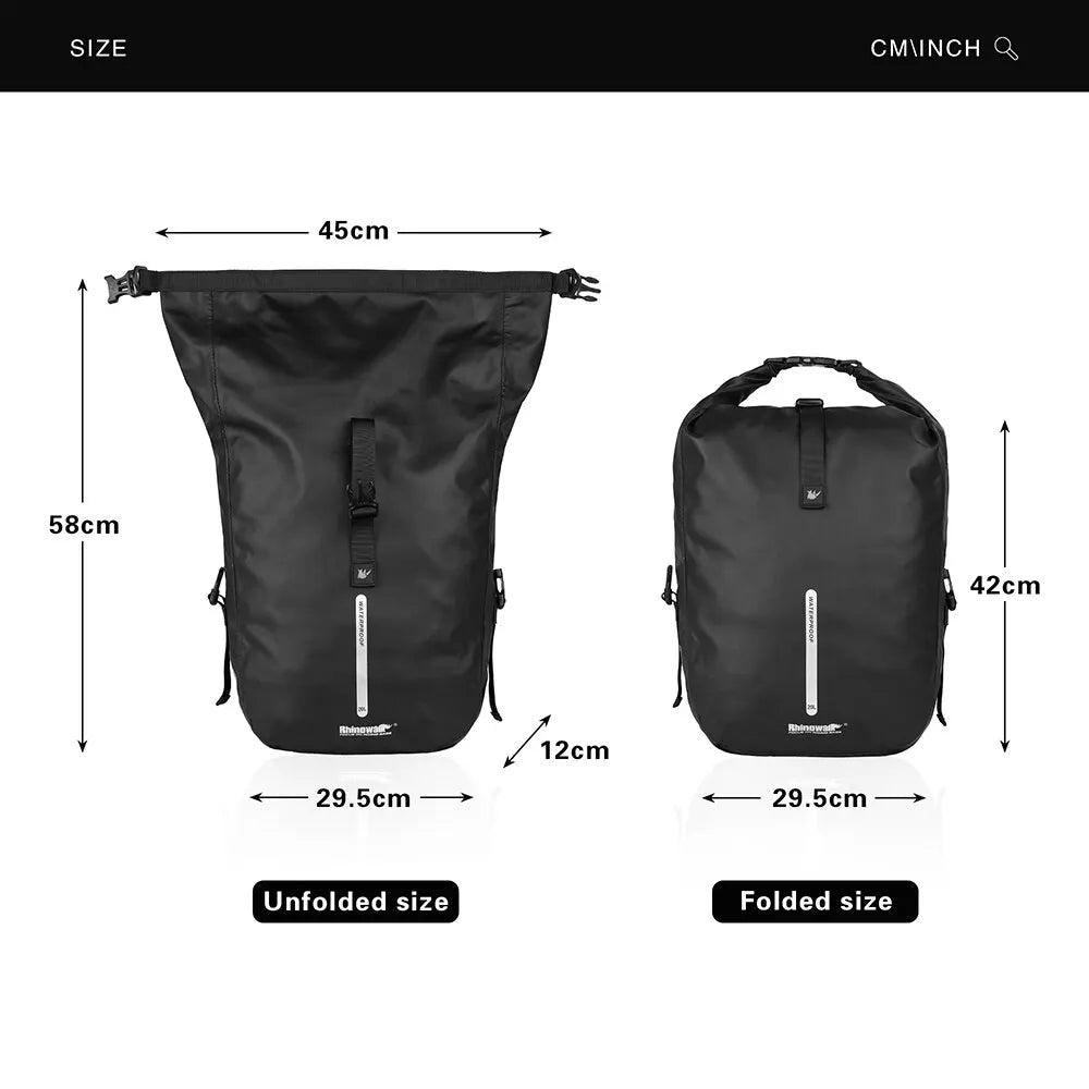 Rhinowalk Bike Pannier Bag 20L Big Capacity Waterproof Rear Rack Black Travel Bicycle Cycling Shoulder Bag Backpack Accessories X21668-Black