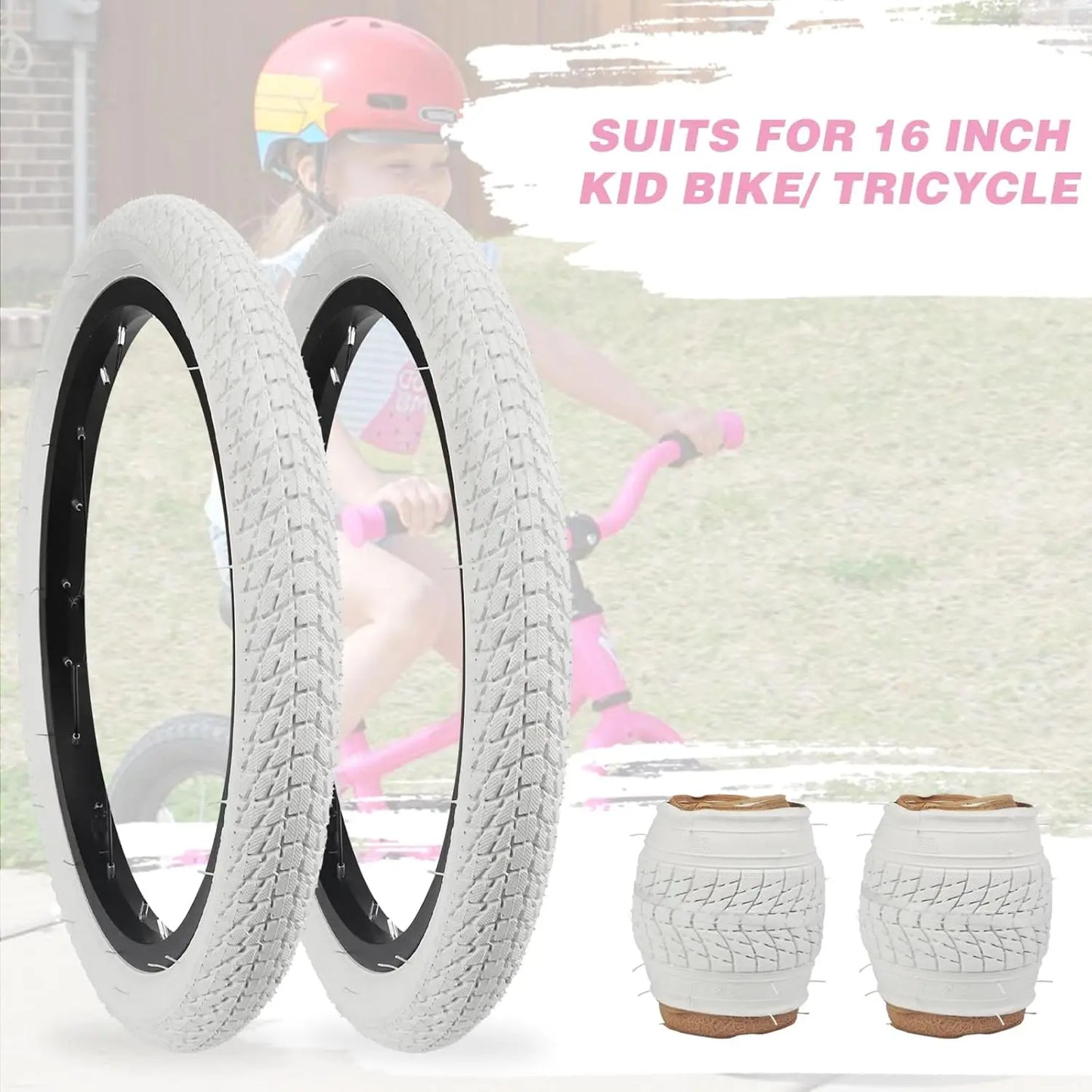 16 Inch 16 x 1.75 White Bicycle Tire,Bike Tyre for 16 Inch MTB, Kid Bike, Child Bicycle Girl Bicycle