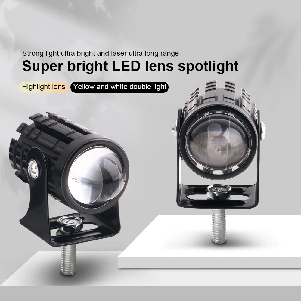 2pcs Motorcycle Headlights LED Lenses Auxiliary Front Lighting explorers Motorcycle Car Accessories Dual Color White Yellow 12V